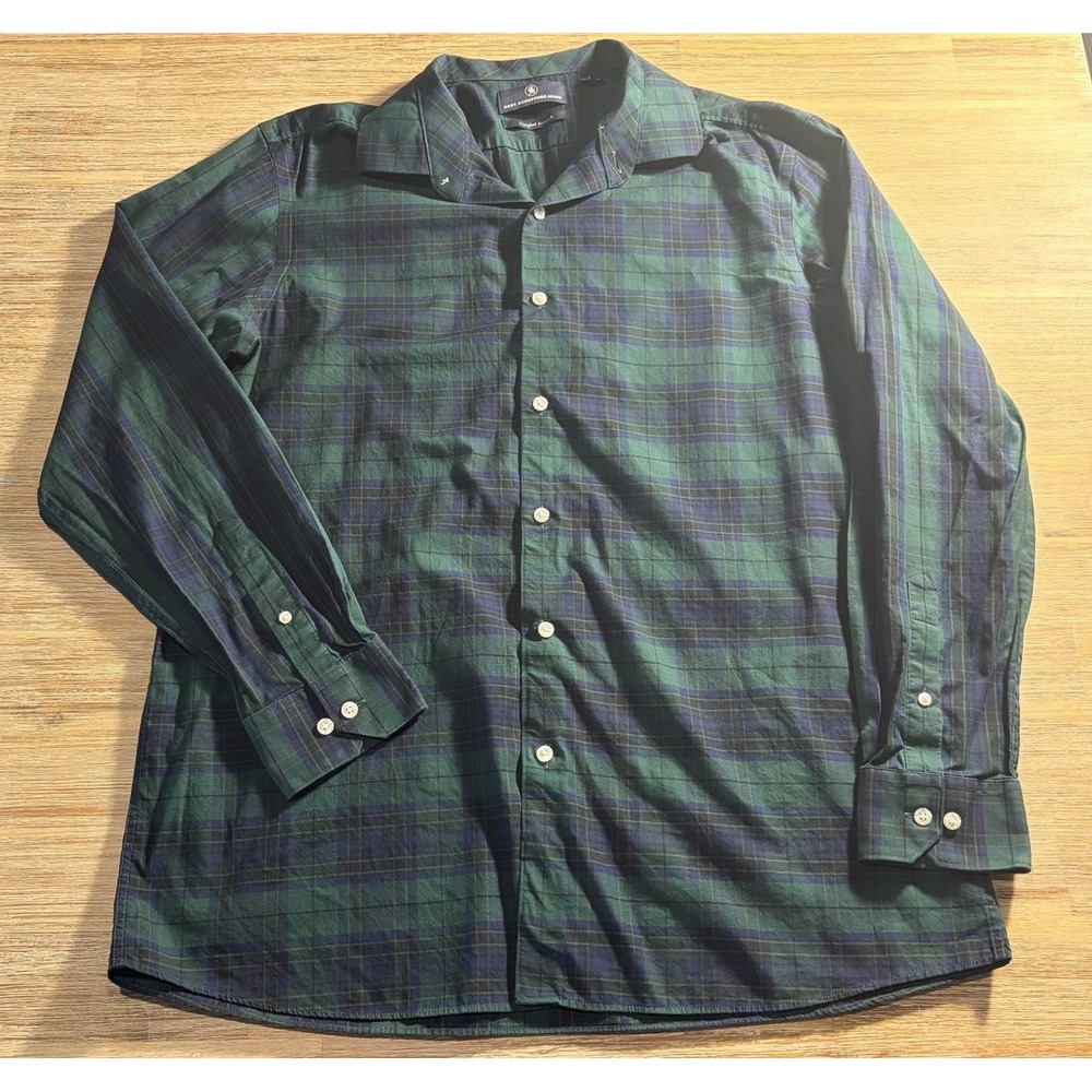Hart Schaffer Marx Men's Plaid Green & Blue Button Down Long Sleeve Size Large‎